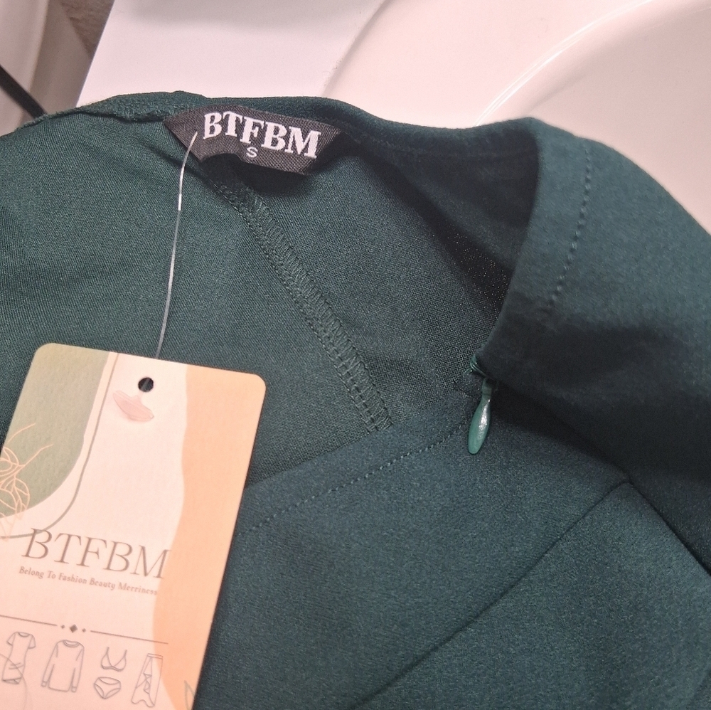 NWT BTFBM Forest Green One Shoulder Special Occasion Dress Size S - Picture 10 of 16